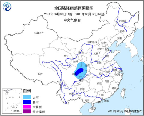 6月16日14时~17日14时全国强降雨落区预报图