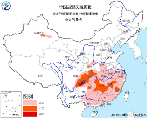 全国高温区域预报图