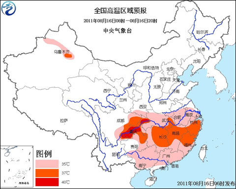 全国高温区域预报图