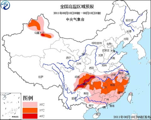 全国高温区域预报图