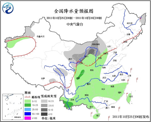 25日8时至26日8时全国降水量预报图