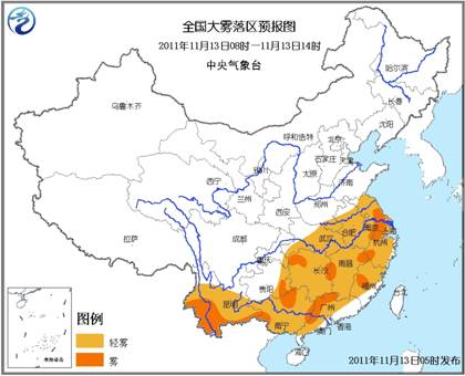 全国大雾落区预报图