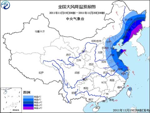 全国大风降温预报图