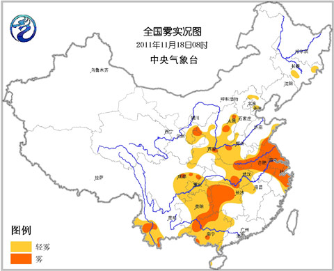 昨天的全国雾实况图