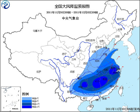 全国大风降温预报图