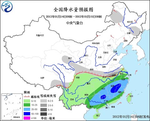 全国降水量预报图