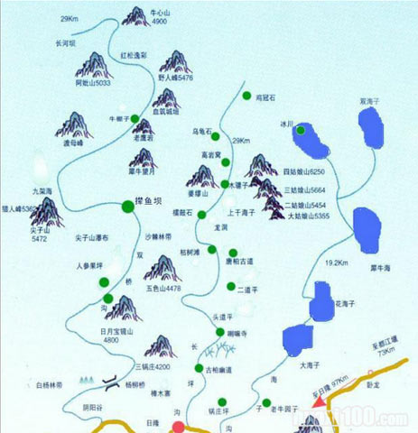 四姑娘山景区示意图