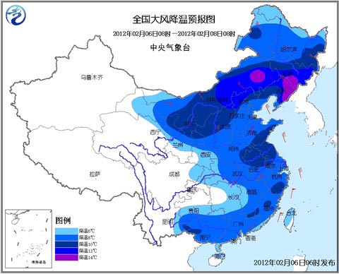 全国大风降温预报图