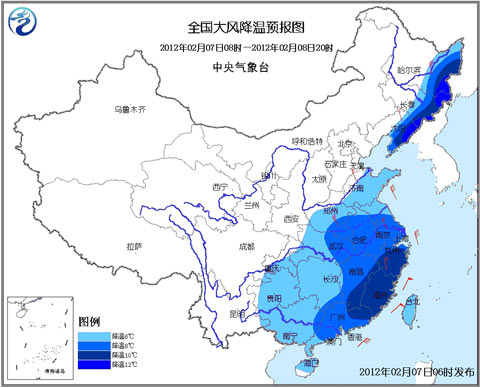 全国大风降温预报图